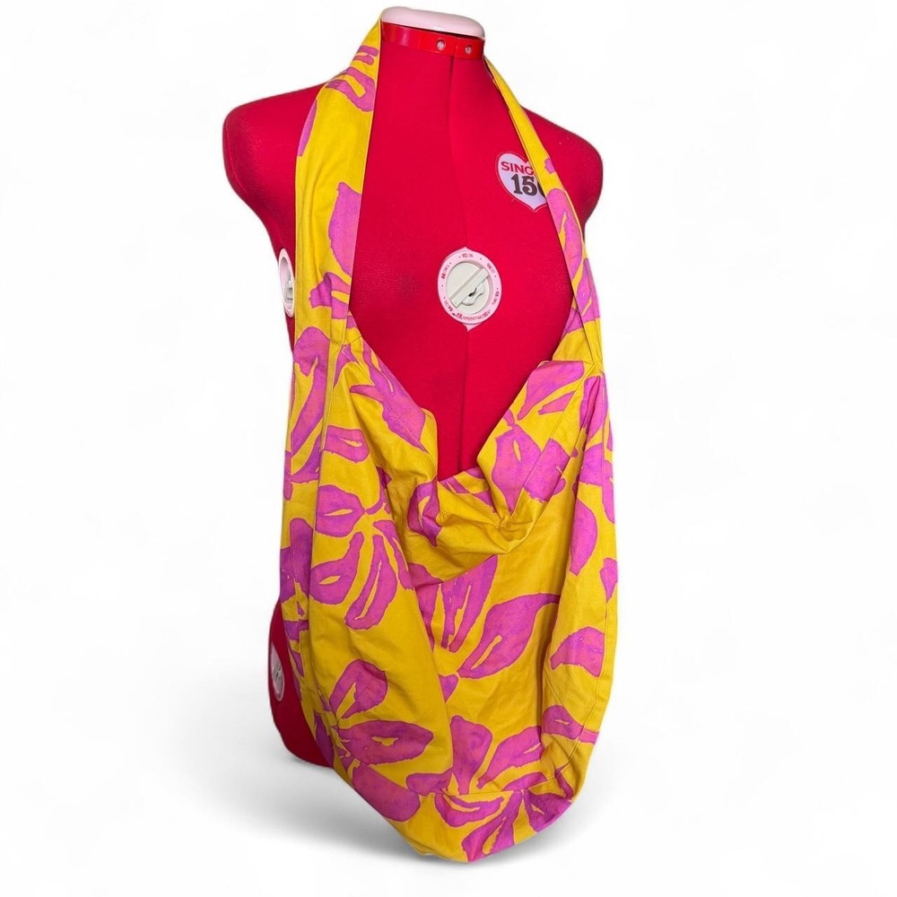 Lost Pattern Beach Blossom Hobo Crossbody Bag Yellow Pink Floral Cotton